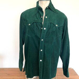 70's Corduory Dark Green Shirt - Jacket - Like New - Size 48 Small